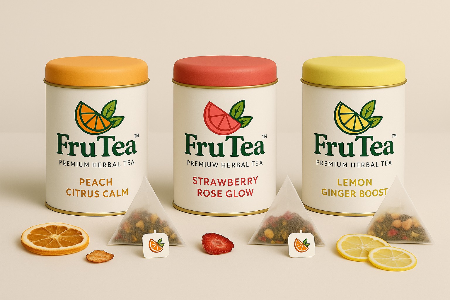 FruTea trio packaging – Peach, Strawberry, Lemon
